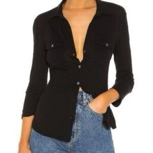 James Perse Standard Long Sleeved Contrast Panel Shirt